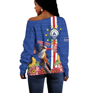 Personalised Cabo Verde Off Shoulder Sweater Grey-Headed Kingfisher Mix Gerbera Daisy
