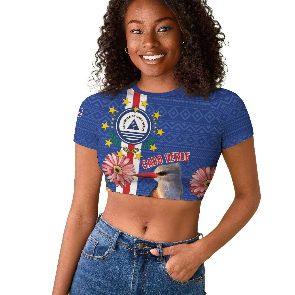 Personalised Cabo Verde Raglan Cropped T shirt Grey-Headed Kingfisher Mix Gerbera Daisy
