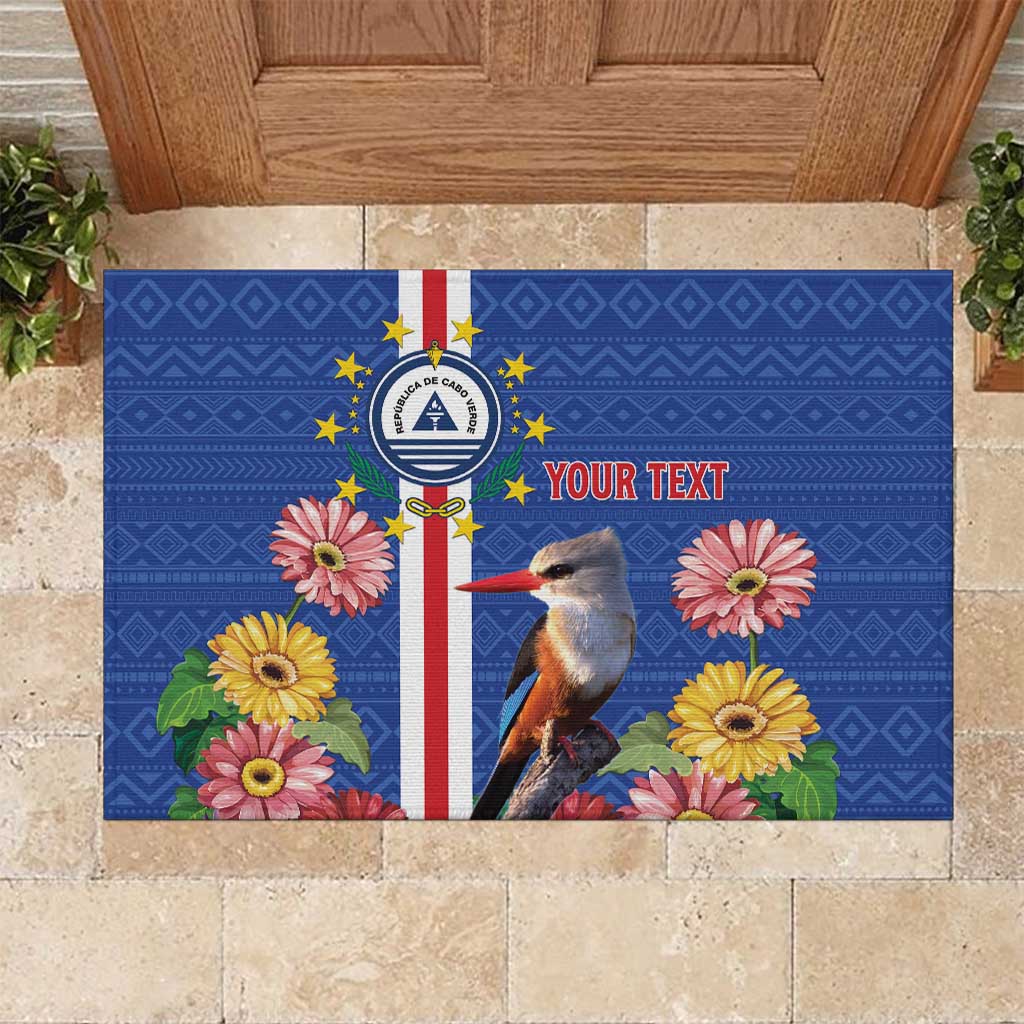 Personalised Cabo Verde Rubber Doormat Grey-Headed Kingfisher Mix Gerbera Daisy