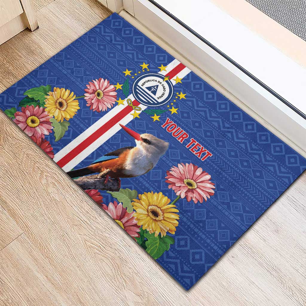 Personalised Cabo Verde Rubber Doormat Grey-Headed Kingfisher Mix Gerbera Daisy