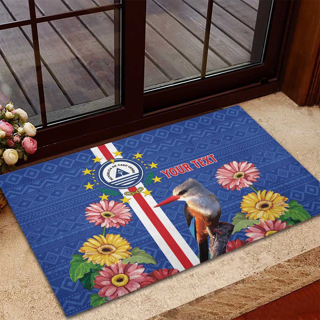 Personalised Cabo Verde Rubber Doormat Grey-Headed Kingfisher Mix Gerbera Daisy