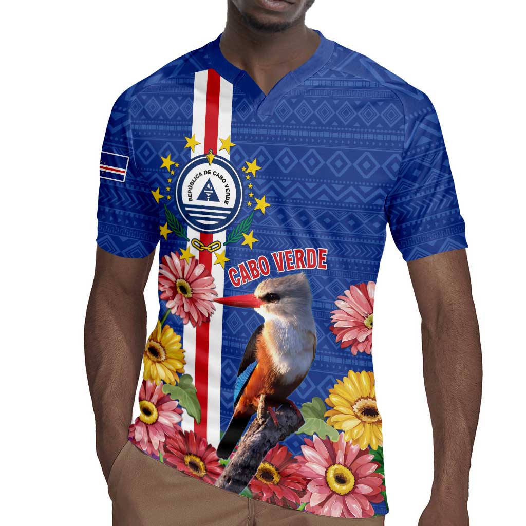 Personalised Cabo Verde Rugby Jersey Grey-Headed Kingfisher Mix Gerbera Daisy
