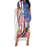 Personalised Cabo Verde Short Sleeve Bodycon Dress Grey-Headed Kingfisher Mix Gerbera Daisy LT15