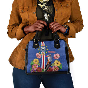 Personalised Cabo Verde Shoulder Handbag Grey-Headed Kingfisher Mix Gerbera Daisy