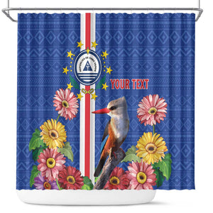 Personalised Cabo Verde Shower Curtain Grey-Headed Kingfisher Mix Gerbera Daisy