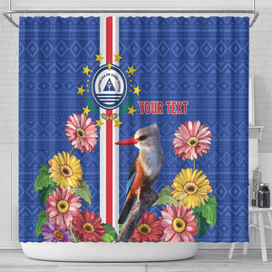 Personalised Cabo Verde Shower Curtain Grey-Headed Kingfisher Mix Gerbera Daisy