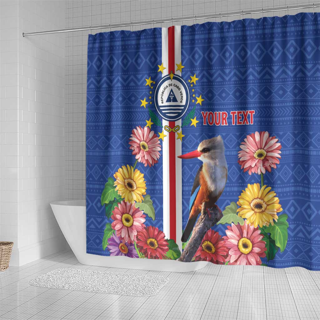 Personalised Cabo Verde Shower Curtain Grey-Headed Kingfisher Mix Gerbera Daisy