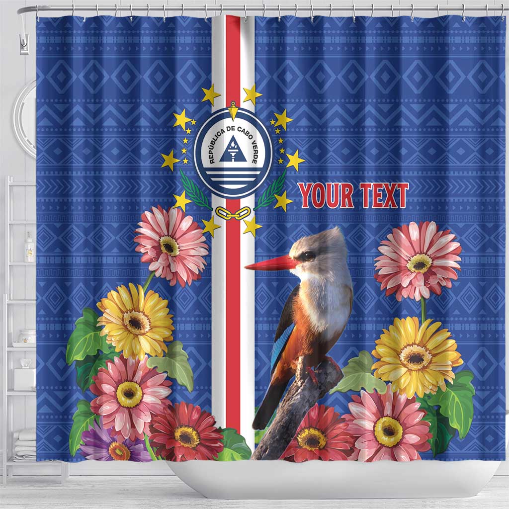 Personalised Cabo Verde Shower Curtain Grey-Headed Kingfisher Mix Gerbera Daisy