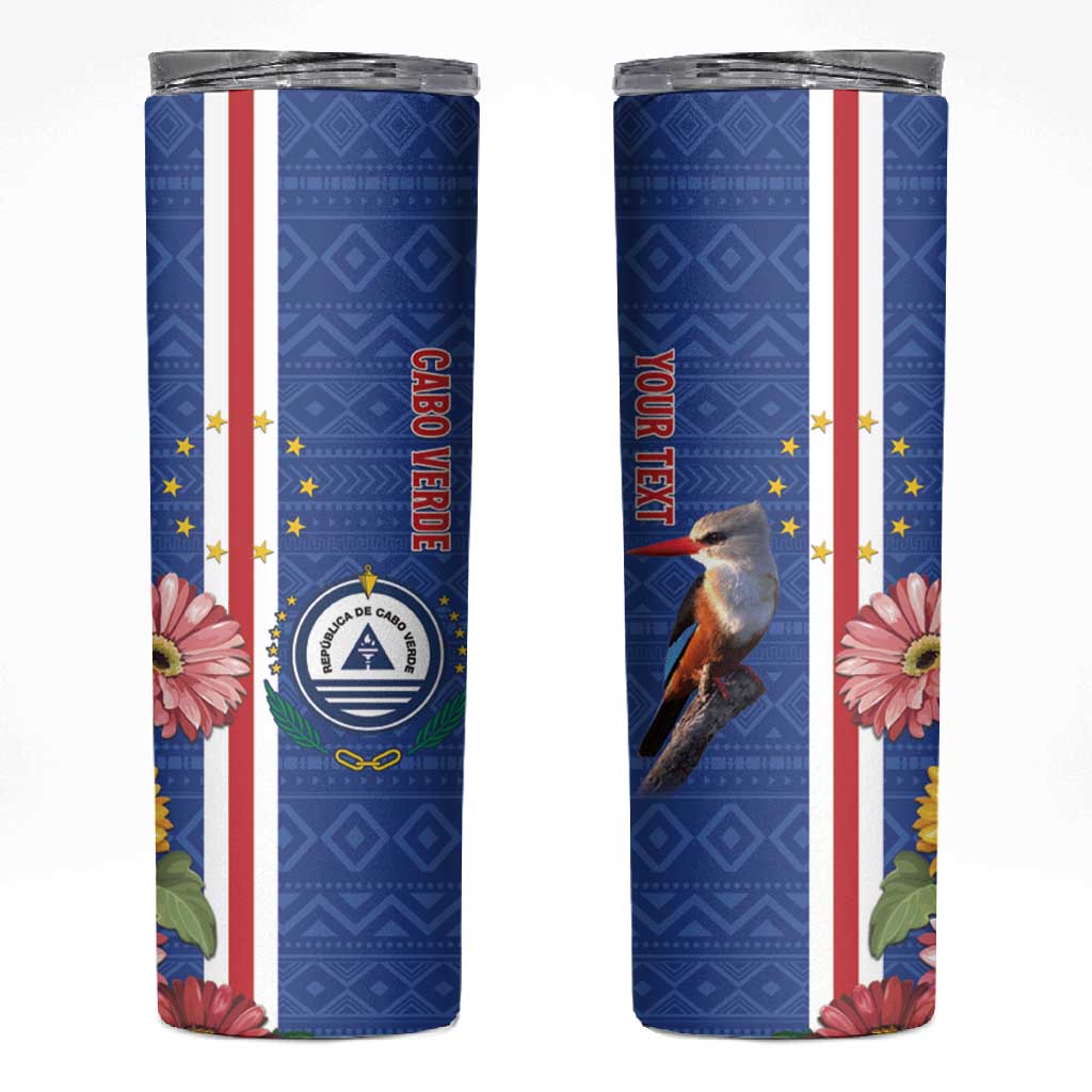Personalised Cabo Verde Skinny Tumbler Grey-Headed Kingfisher Mix Gerbera Daisy