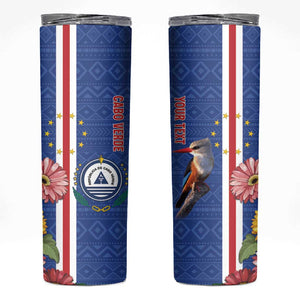 Personalised Cabo Verde Skinny Tumbler Grey-Headed Kingfisher Mix Gerbera Daisy