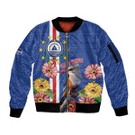 Personalised Cabo Verde Sleeve Zip Bomber Jacket Grey-Headed Kingfisher Mix Gerbera Daisy