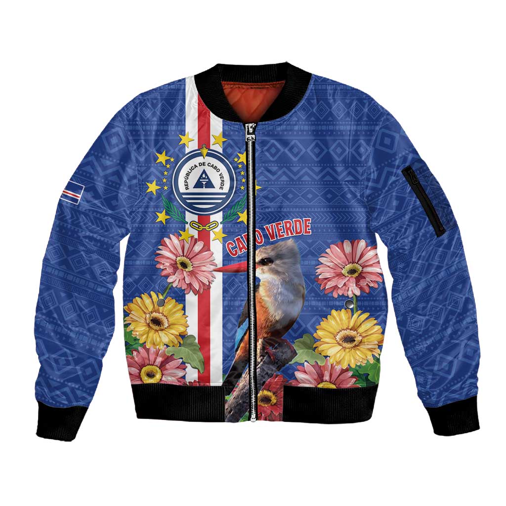 Personalised Cabo Verde Sleeve Zip Bomber Jacket Grey-Headed Kingfisher Mix Gerbera Daisy