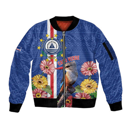 Personalised Cabo Verde Sleeve Zip Bomber Jacket Grey-Headed Kingfisher Mix Gerbera Daisy