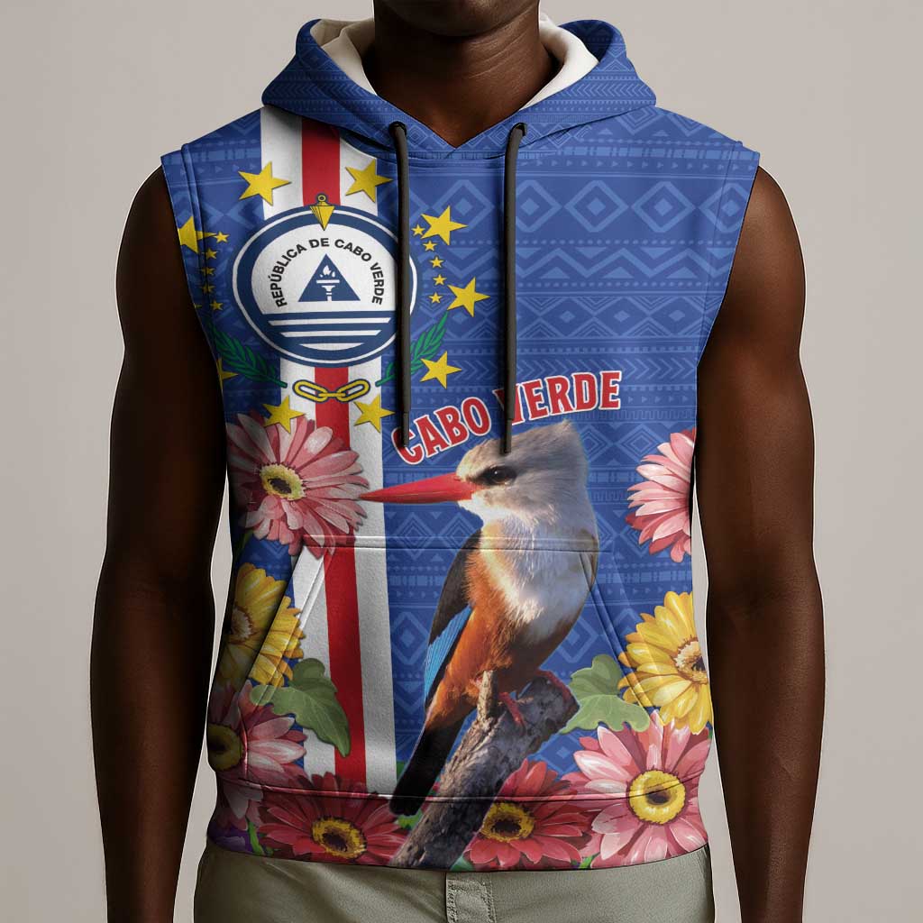 Personalised Cabo Verde Sleeveless Hoodie Grey-Headed Kingfisher Mix Gerbera Daisy - African Pride