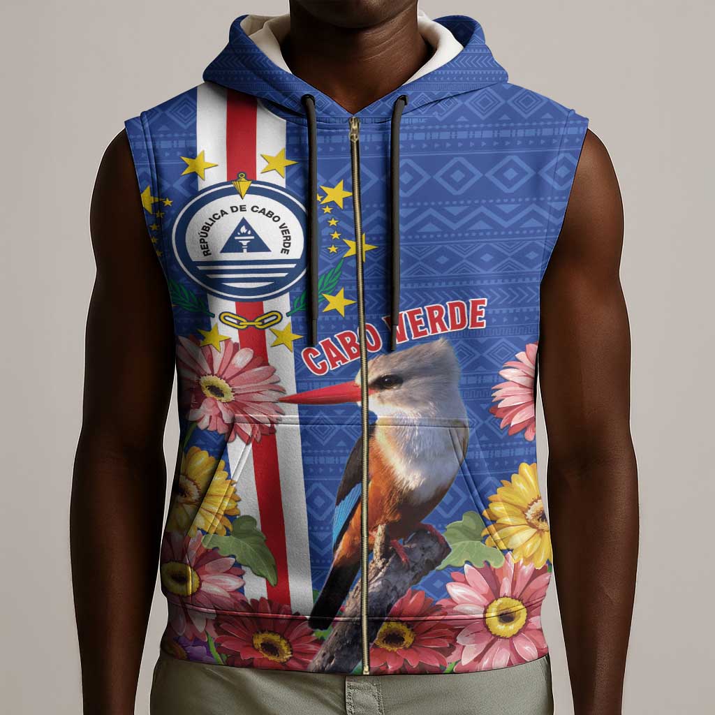 Personalised Cabo Verde Sleeveless Zip Hoodie Grey-Headed Kingfisher Mix Gerbera Daisy - African Pride