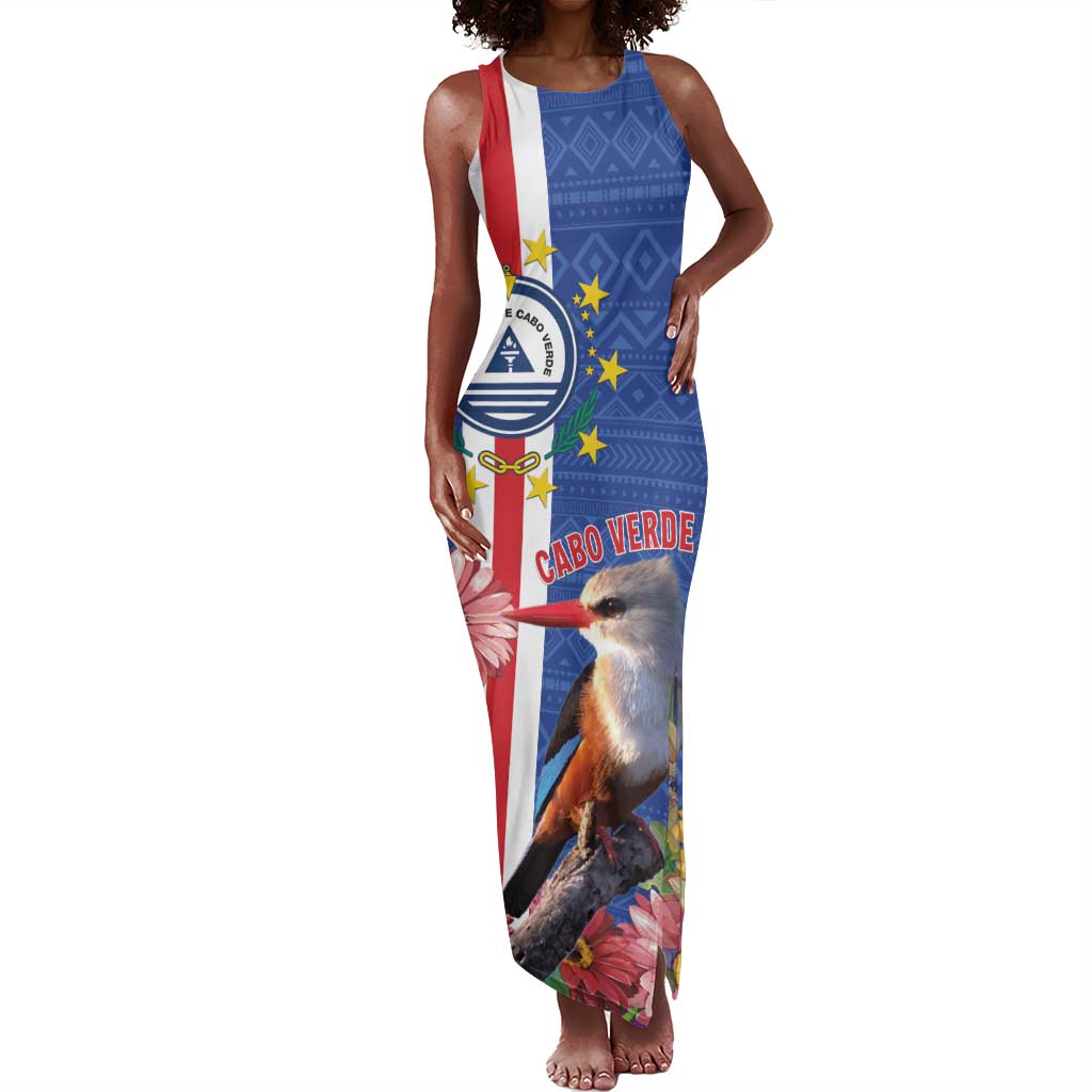 Personalised Cabo Verde Tank Maxi Dress Grey-Headed Kingfisher Mix Gerbera Daisy
