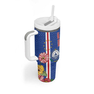 Personalised Cabo Verde Tumbler With Handle Grey-Headed Kingfisher Mix Gerbera Daisy