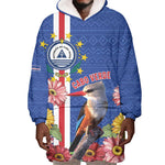 Personalised Cabo Verde Wearable Blanket Hoodie Grey-Headed Kingfisher Mix Gerbera Daisy