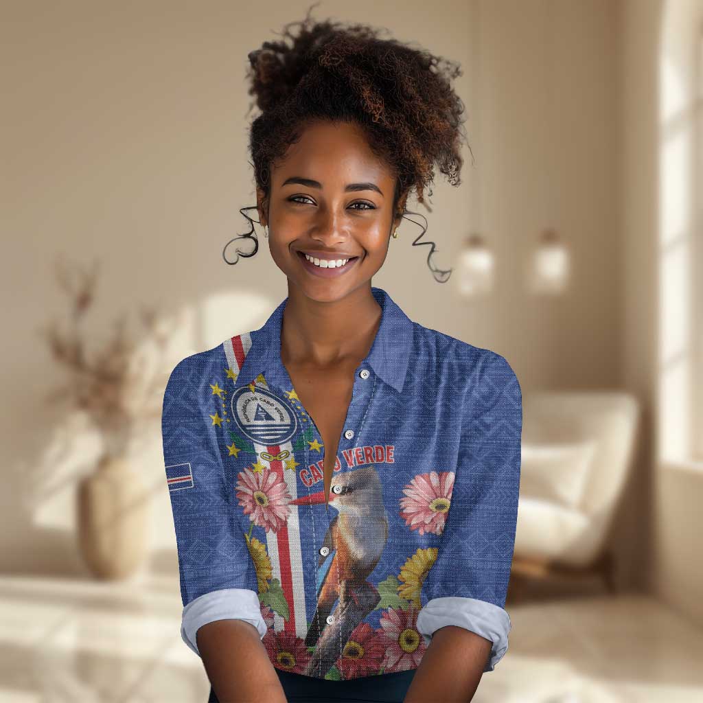 Personalised Cabo Verde Women Casual Shirt Grey-Headed Kingfisher Mix Gerbera Daisy