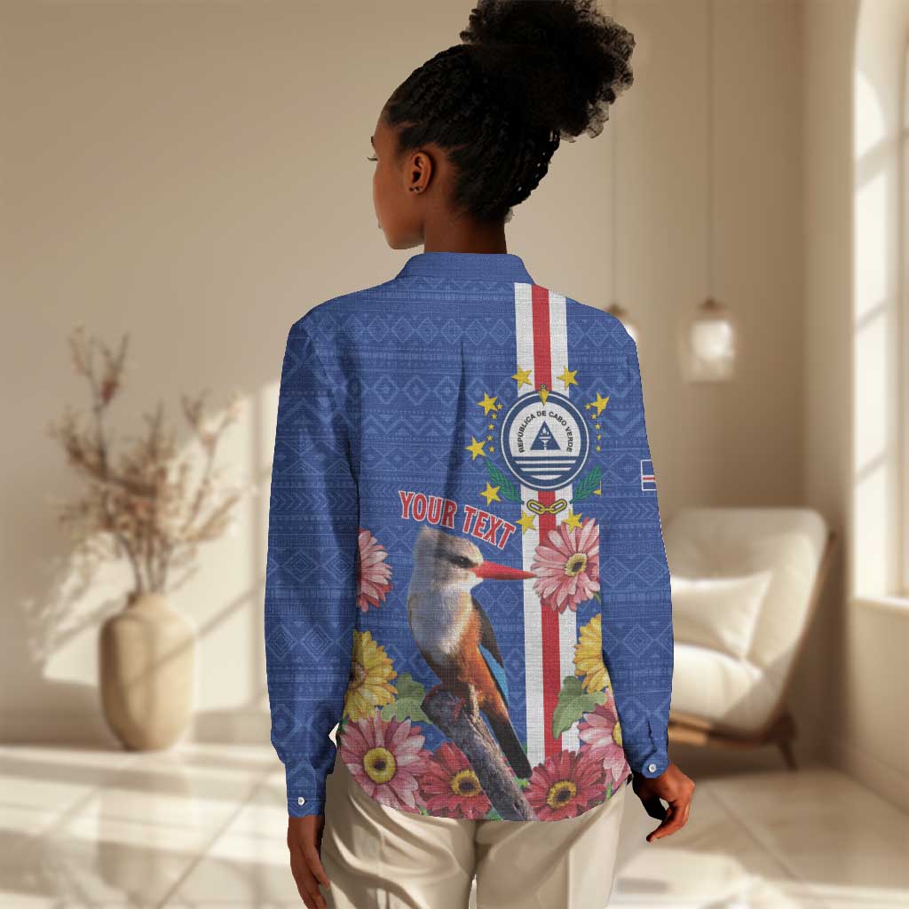 Personalised Cabo Verde Women Casual Shirt Grey-Headed Kingfisher Mix Gerbera Daisy