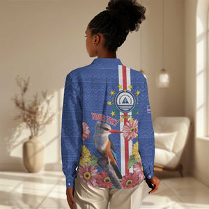 Personalised Cabo Verde Women Casual Shirt Grey-Headed Kingfisher Mix Gerbera Daisy