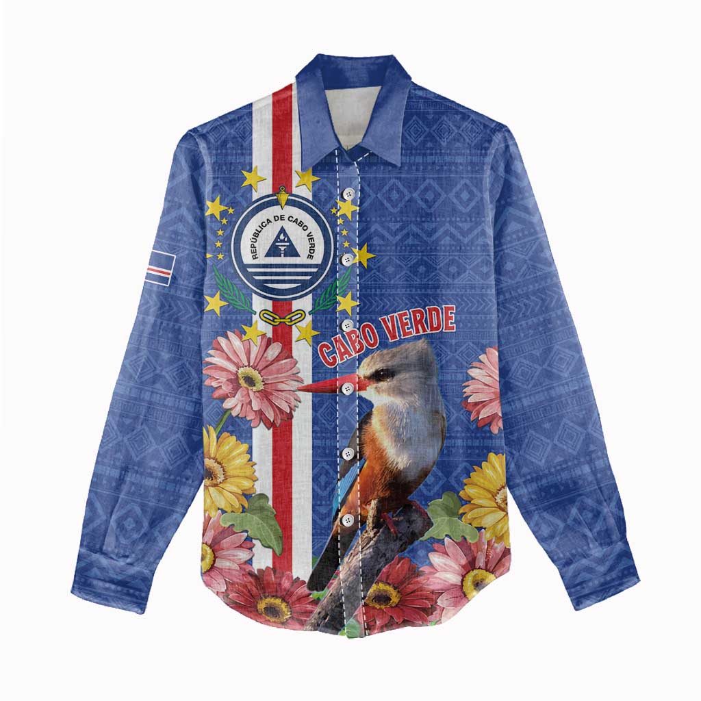 Personalised Cabo Verde Women Casual Shirt Grey-Headed Kingfisher Mix Gerbera Daisy