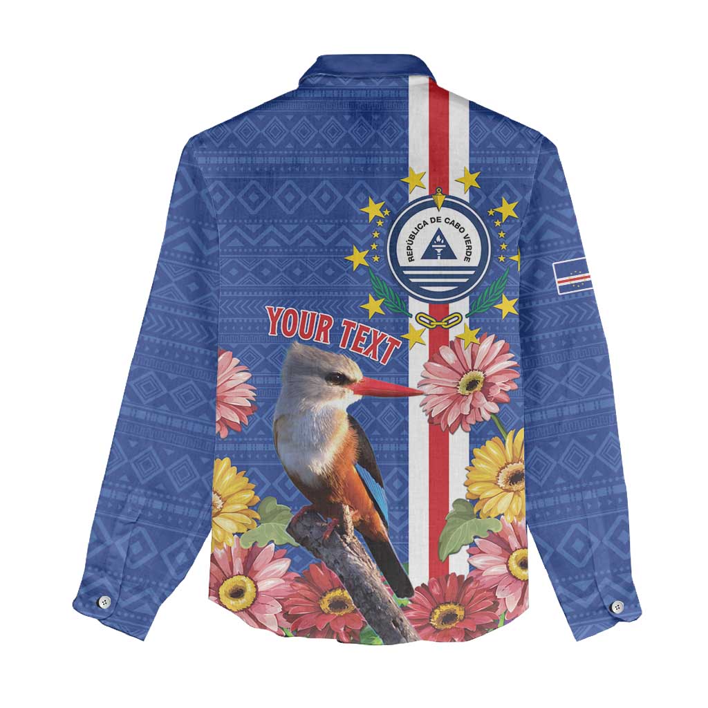 Personalised Cabo Verde Women Casual Shirt Grey-Headed Kingfisher Mix Gerbera Daisy