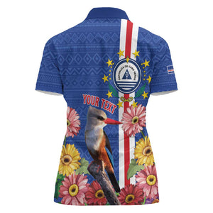 Personalised Cabo Verde Women Polo Shirt Grey-Headed Kingfisher Mix Gerbera Daisy