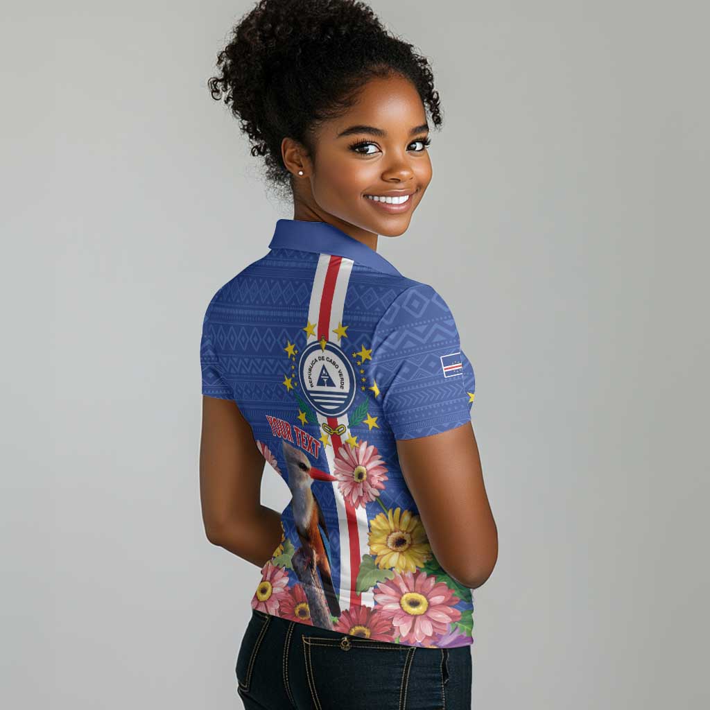 Personalised Cabo Verde Women Polo Shirt Grey-Headed Kingfisher Mix Gerbera Daisy