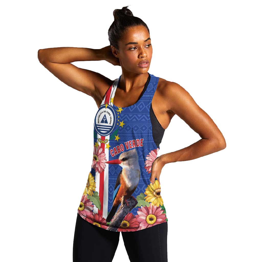 Personalised Cabo Verde Women Racerback Tank Grey-Headed Kingfisher Mix Gerbera Daisy