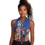Personalised Cabo Verde Women Sleeveless Polo Shirt Grey-Headed Kingfisher Mix Gerbera Daisy