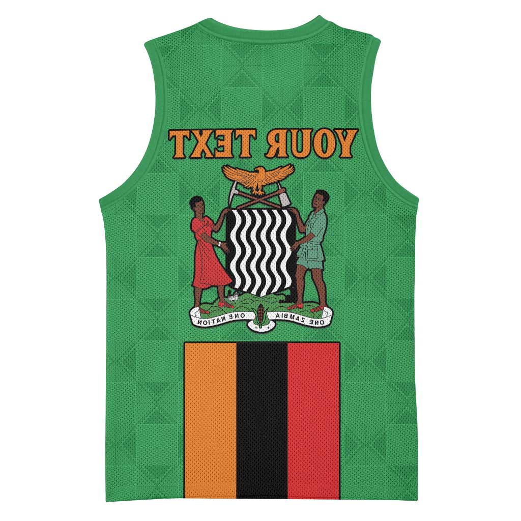 Personalised Afro Zambia Basketball Jersey Flag Style Mix Kente Pattern - African Pride