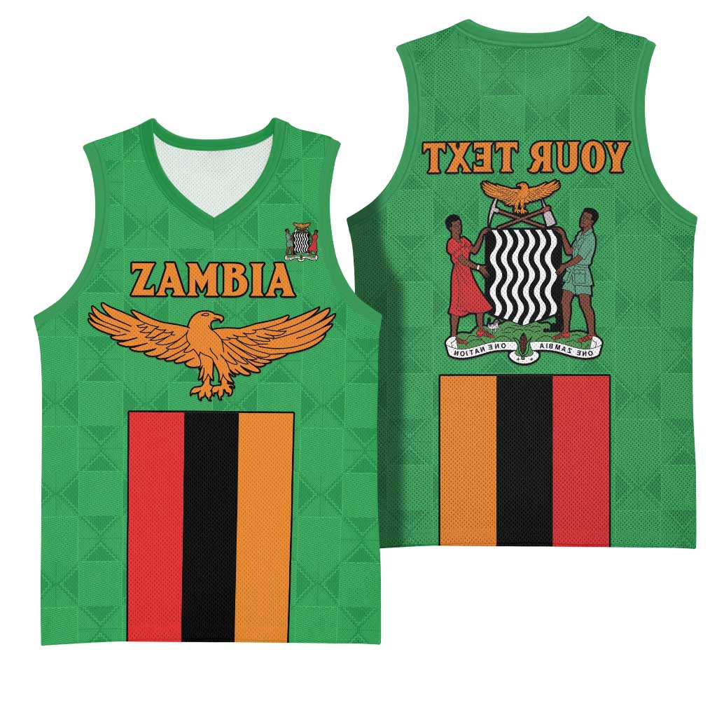 Personalised Afro Zambia Basketball Jersey Flag Style Mix Kente Pattern - African Pride