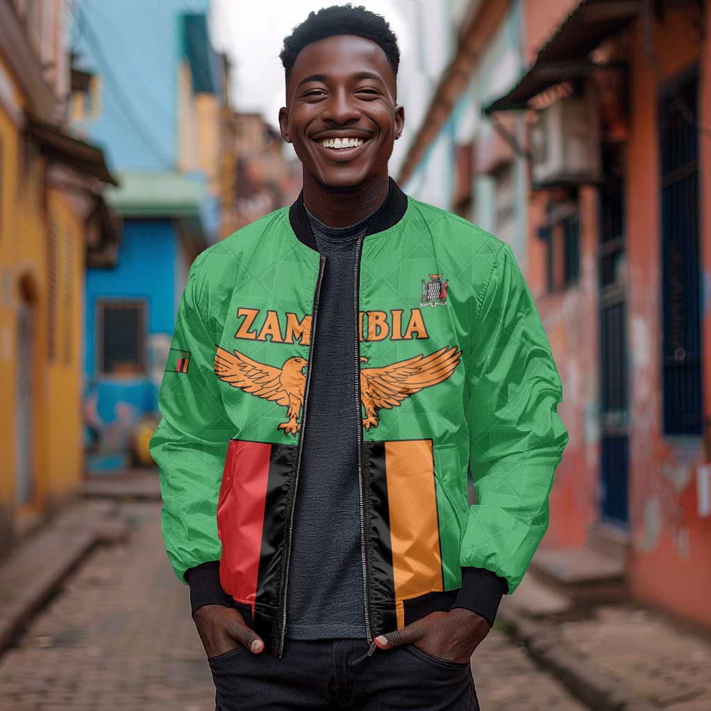 Personalised Afro Zambia Bomber Jacket Flag Style Mix Kente Pattern
