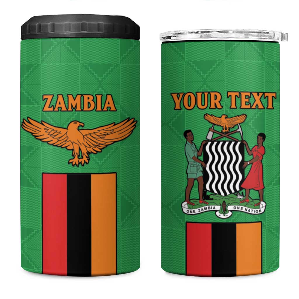 Personalised Afro Zambia 4 in 1 Can Cooler Tumbler Flag Style Mix Kente Pattern