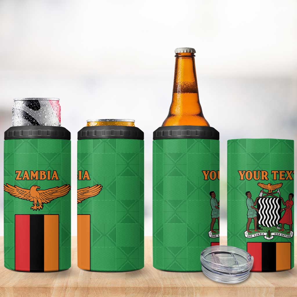 Personalised Afro Zambia 4 in 1 Can Cooler Tumbler Flag Style Mix Kente Pattern