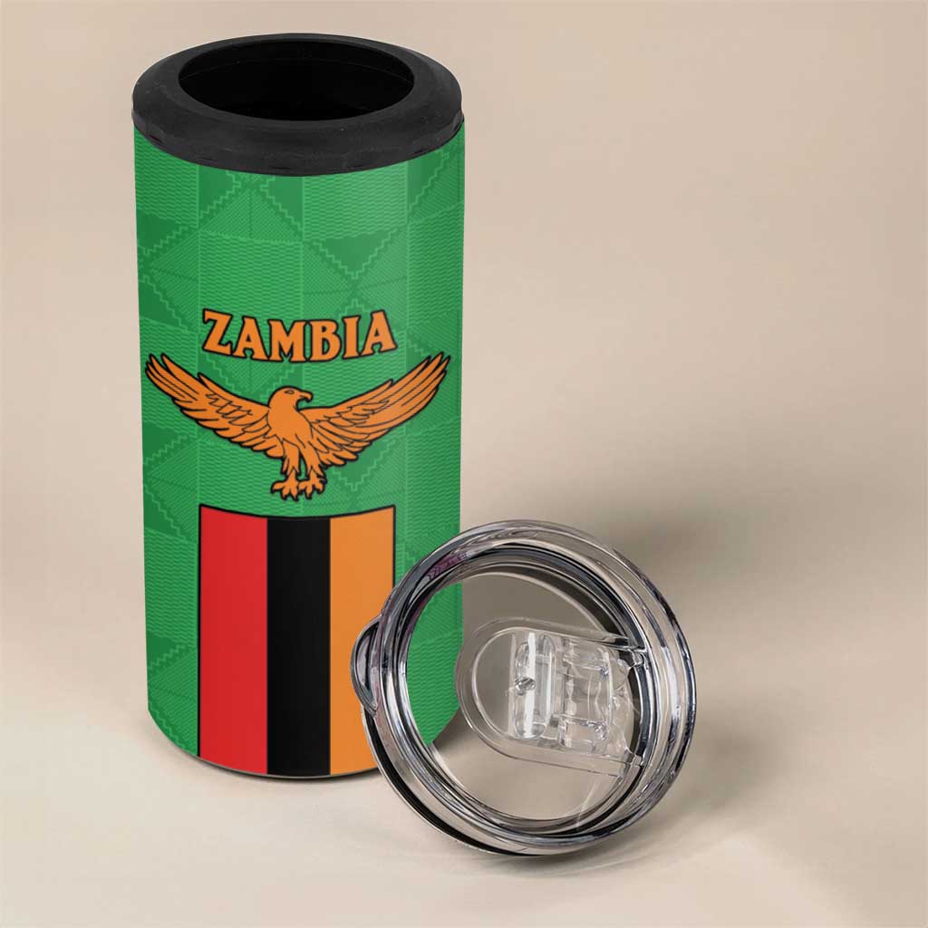 Personalised Afro Zambia 4 in 1 Can Cooler Tumbler Flag Style Mix Kente Pattern