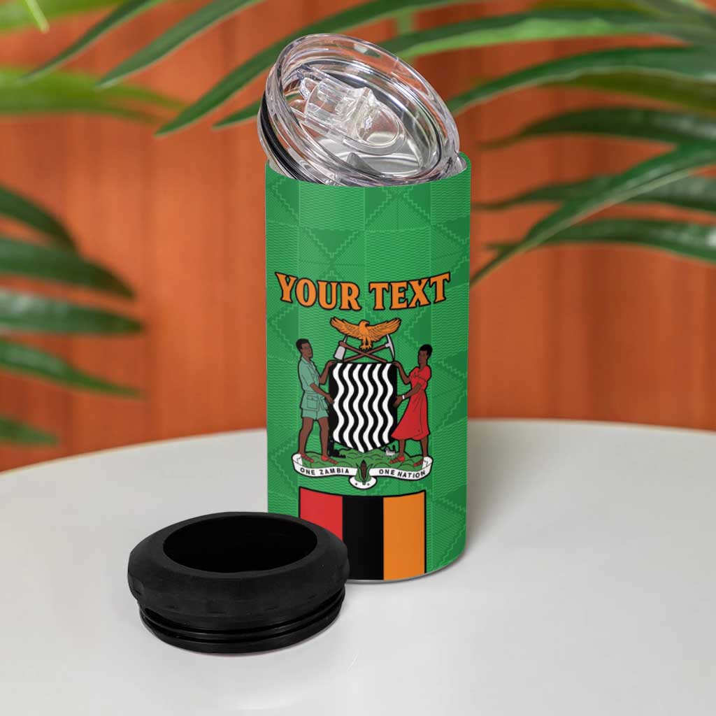 Personalised Afro Zambia 4 in 1 Can Cooler Tumbler Flag Style Mix Kente Pattern