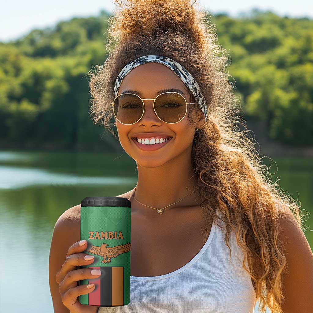 Personalised Afro Zambia 4 in 1 Can Cooler Tumbler Flag Style Mix Kente Pattern