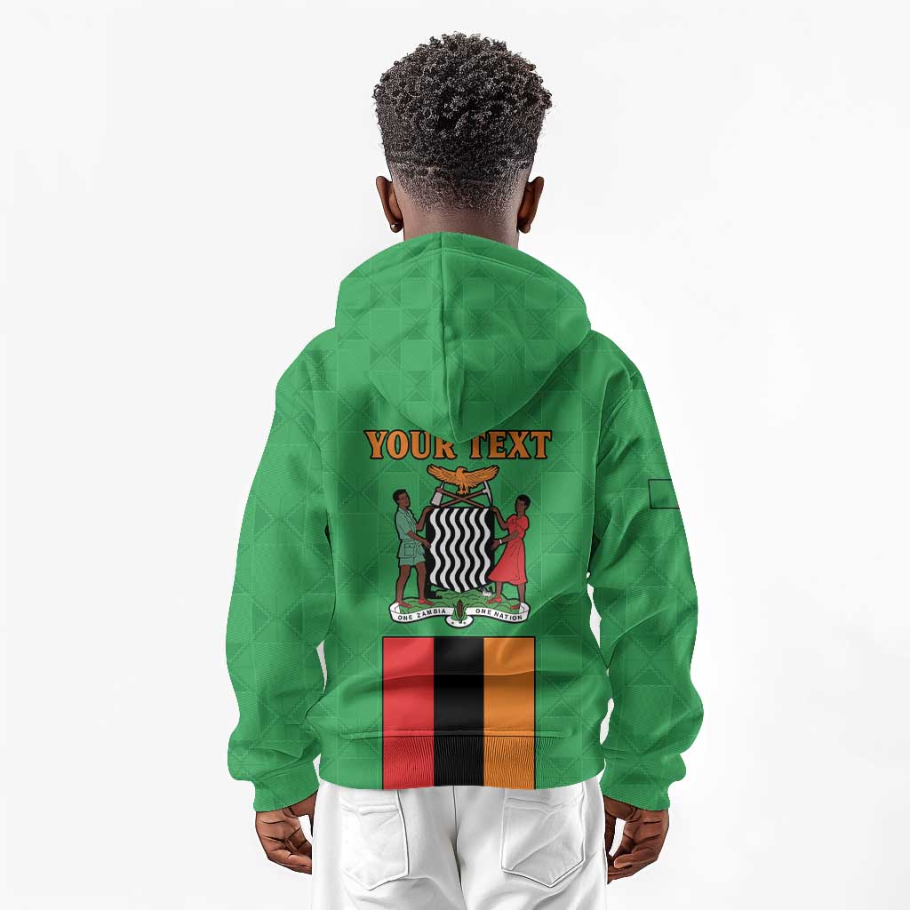 Personalised Afro Zambia Kid Hoodie Flag Style Mix Kente Pattern