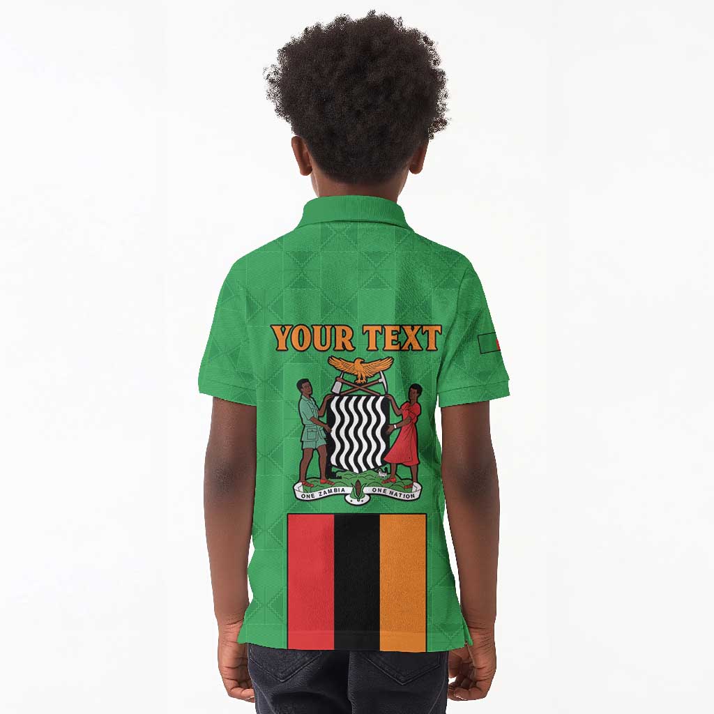 Personalised Afro Zambia Kid Polo Shirt Flag Style Mix Kente Pattern