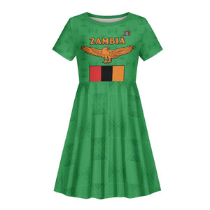 Personalised Afro Zambia Kid Short Sleeve Dress Flag Style Mix Kente Pattern
