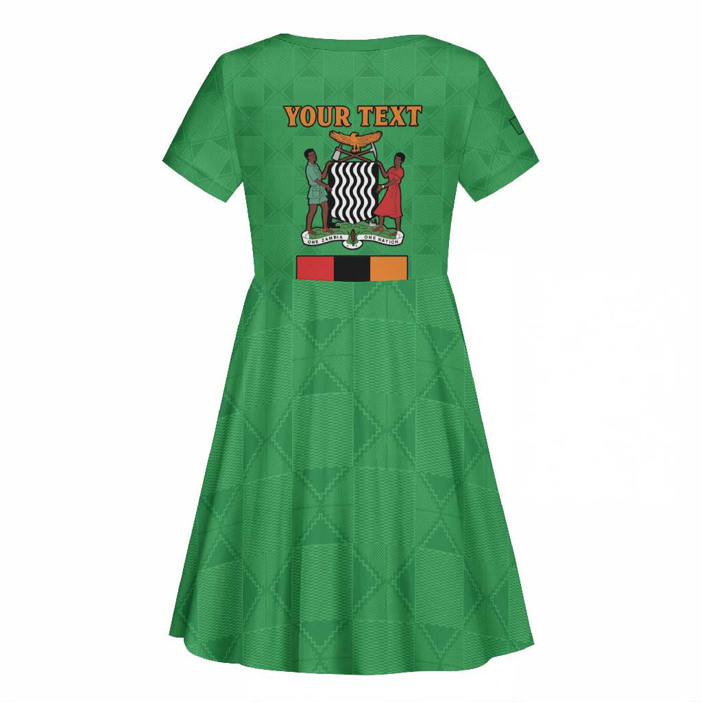 Personalised Afro Zambia Kid Short Sleeve Dress Flag Style Mix Kente Pattern