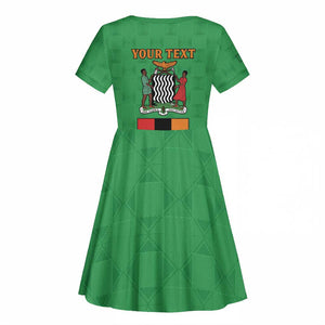 Personalised Afro Zambia Kid Short Sleeve Dress Flag Style Mix Kente Pattern