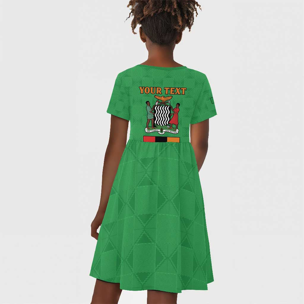 Personalised Afro Zambia Kid Short Sleeve Dress Flag Style Mix Kente Pattern