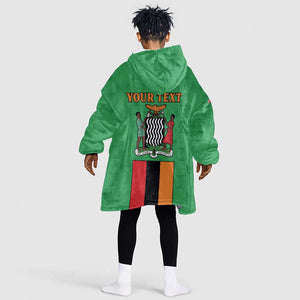 Personalised Afro Zambia Kid Wearable Blanket Hoodie Flag Style Mix Kente Pattern