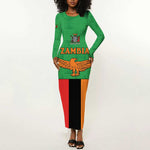 Personalised Afro Zambia Long Sleeve Bodycon Dress Flag Style Mix Kente Pattern LT15