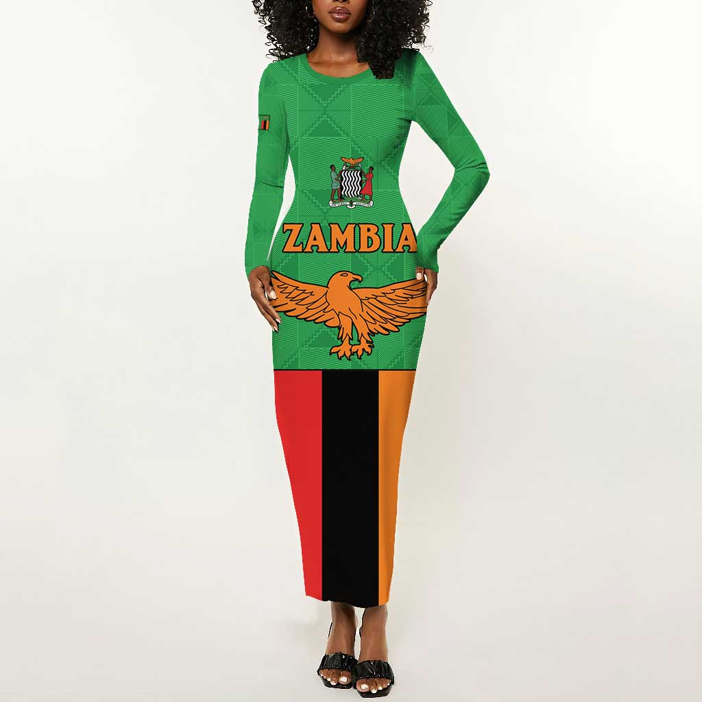 Personalised Afro Zambia Long Sleeve Bodycon Dress Flag Style Mix Kente Pattern LT15