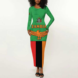 Personalised Afro Zambia Long Sleeve Bodycon Dress Flag Style Mix Kente Pattern LT15