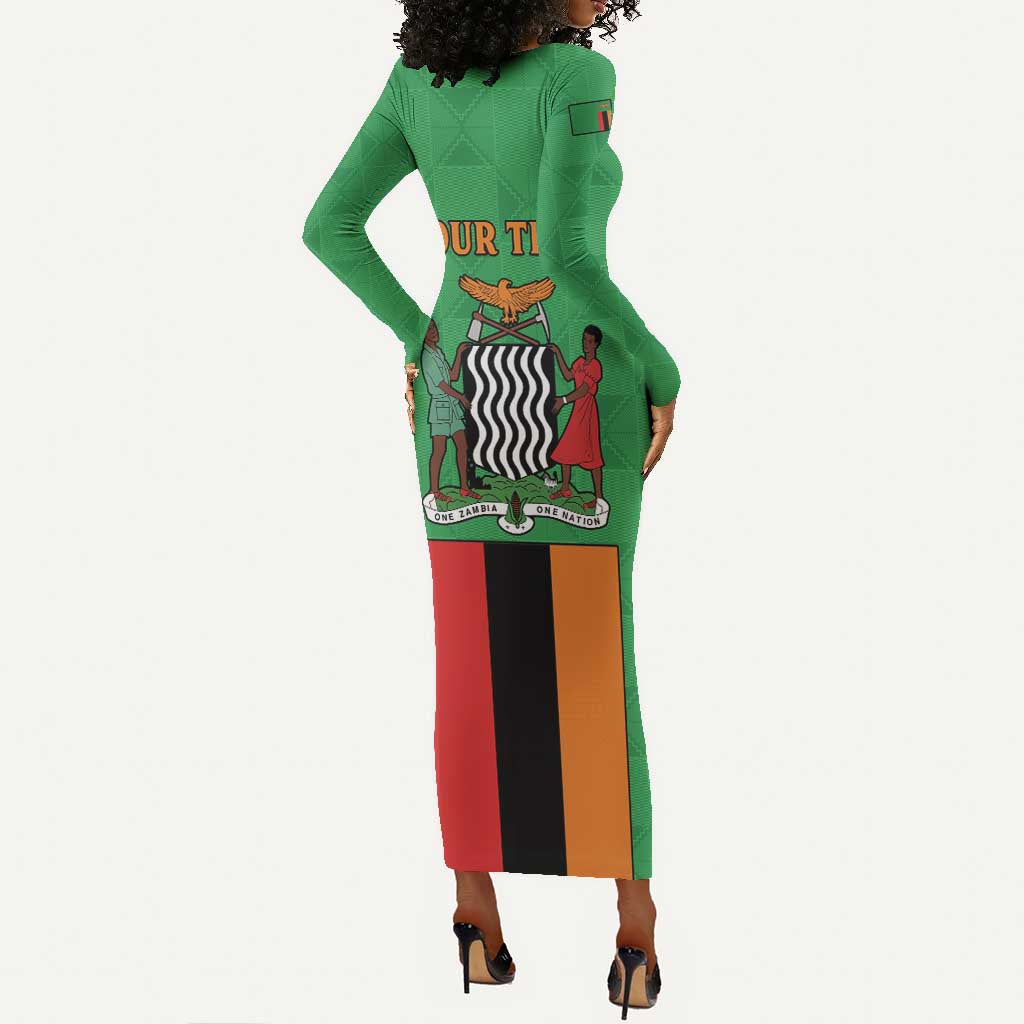Personalised Afro Zambia Long Sleeve Bodycon Dress Flag Style Mix Kente Pattern LT15